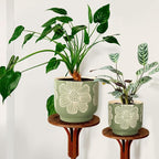 YBX 8 Inch + 6 Inch White Flower Pattern Plant Pots, Sand Glazed Ceramic Planter - Image 2