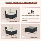 7 Piece Outdoor Patio Furniture Sets, Outdoor Wicker Conversatin Set w Glass - Image 7
