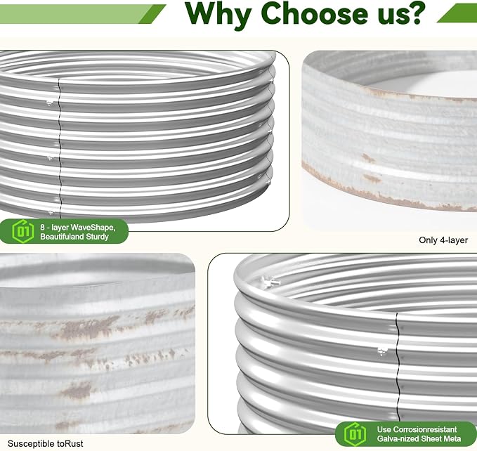4 Pack 3x3FT Round Raised Beds for Gardening, Corrugated Galvanized Steel - Image 3