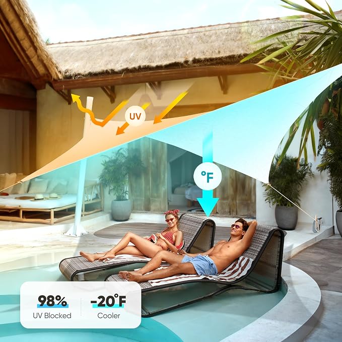 Quictent 12x16ft 185G HDPE Rectangle Sun Shade Sail Canopy White 98% UV Block - Image 3