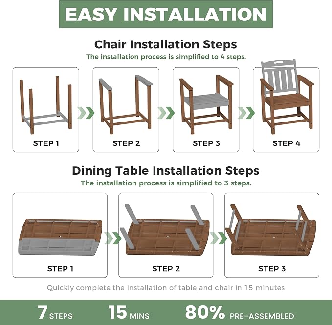 HDPE Outdoor Dining Set, Patio Table and Chairs Set, All-Weather 7-Piece - Image 9
