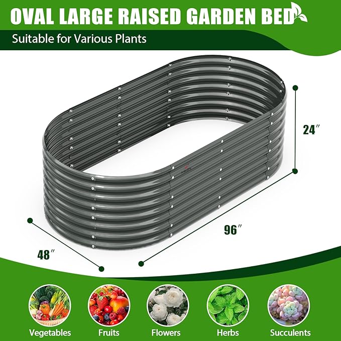 A ANLEOLIFE 12-Set 8X4X2 ft Galvanized Raised Garden Bed Kit, Oval Metal Deep - Image 2