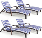 Chaise Lounge Chairs Outdoor Set of 4, Comfy Outside Wicker Patio Pool Lounge by ZZWHOM