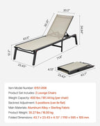 VEVOR Outdoor Chaise Lounge Chair Set of 2, 400 lbs Weight Capacity, Foldable - Image 3
