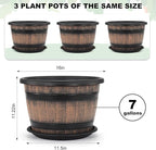 Quarut Large Plastic 3 Pack16 inch Plant Pots, Whiskey Barrel Planters - Image 2