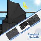 Moccha Outdoor Daybed with Retractable Canopy, Wicker Cabana with 2 Side Tables - Image 6