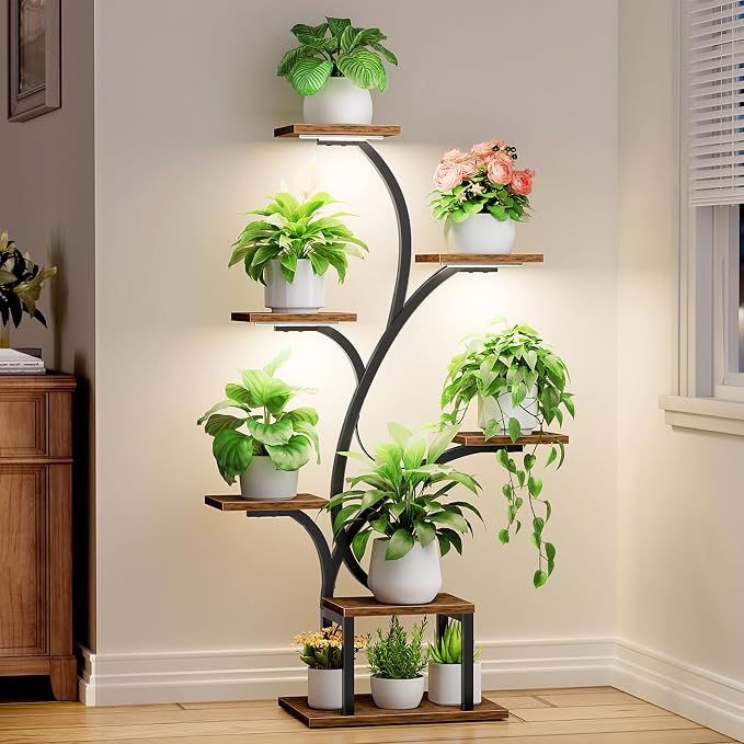 Plant Stand Indoor with Grow Lights, 7 Tiered Indoor Plant Shelf, Metal Plant by BACEKOLL