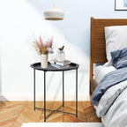 Garden 4 you End Table 2 PCS Metal Side Table Black Round Folding Tray Cyan - Image 6