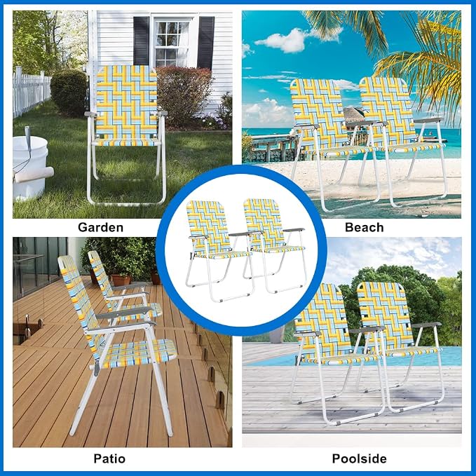 VINGLI Patio Lawn Webbed Folding Chairs Set of 4, Outdoor Beach Chair Portable - Image 8