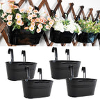 4 Pack Metal Hanging Planter for Outdoor Plants, 10 Inch Black Fence Planters by JOYFERNAL