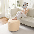 HIGOGOGO Round Stuffed Pouf Ottoman, Pu Leather Poufs - Image 3