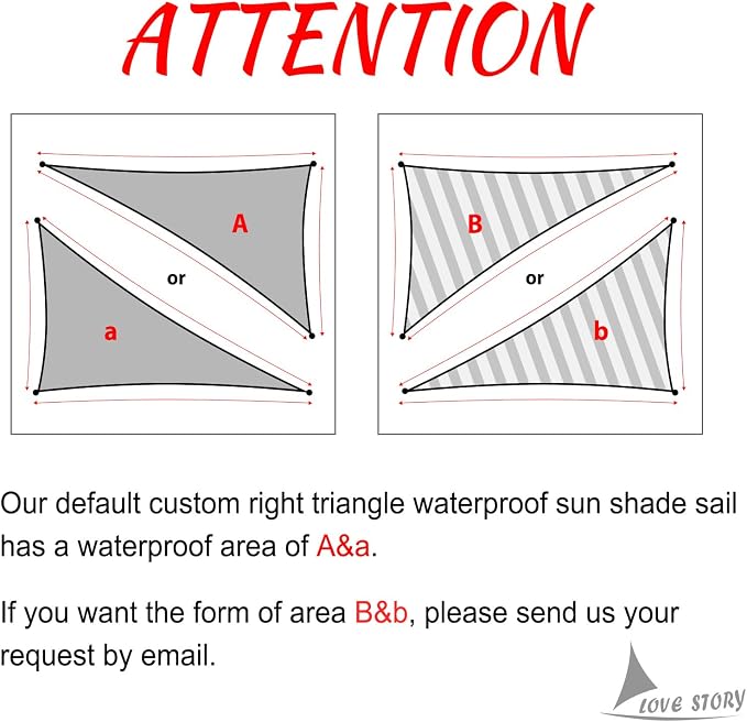 LOVE STORY Right Triangle 12'x14'x18.4' Waterproof Sun Shade Sail Canopy UV - Image 2