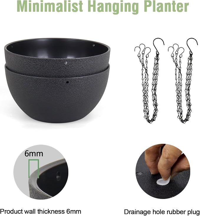10 inch Hanging Planters for Indoor Outdoor Plants, 2 Pack Hanging Flower Pots - Image 4