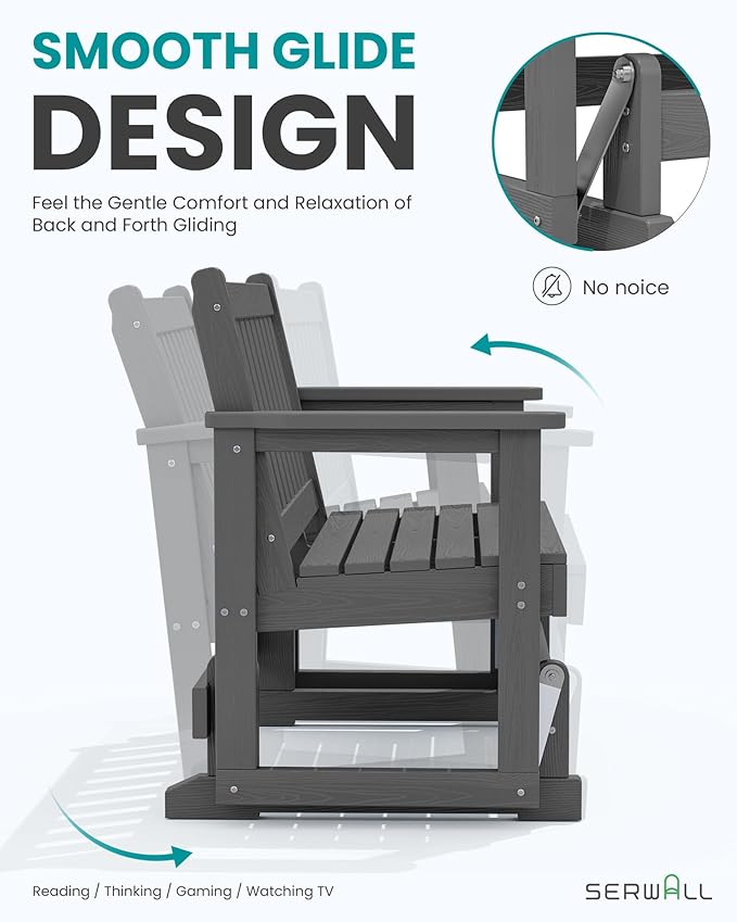 SERWALL Outdoor Glider Bench Set of 4, HDPE Weather-Resistant Swinging Bench - Image 3