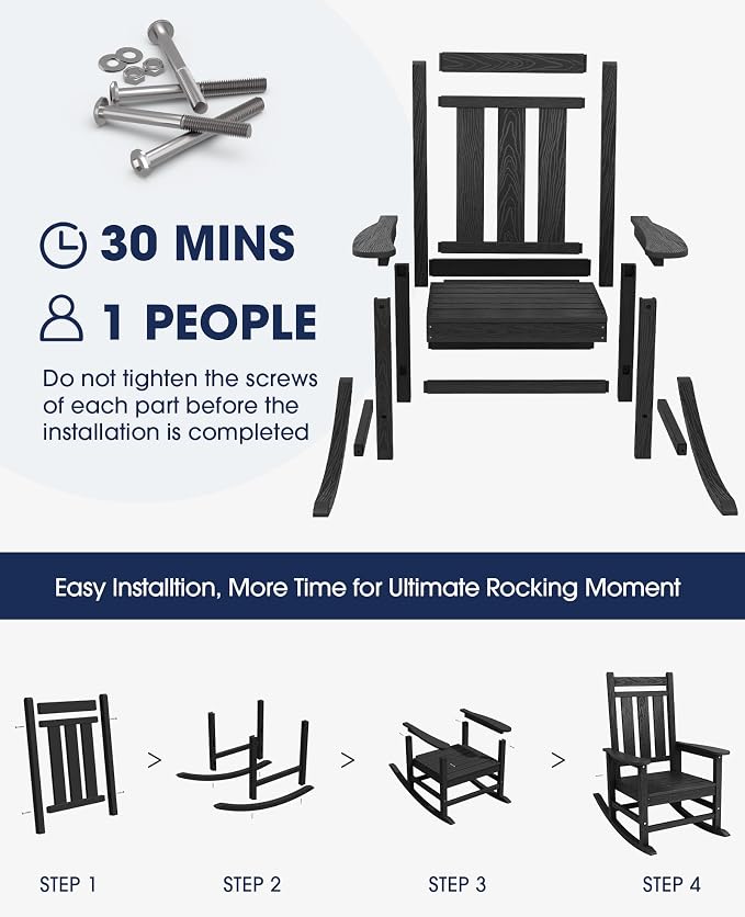 KINGYES Oversized Outdoor Rocking Chair Set of 8, All-Weather Patio Rocking - Image 6