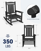 KINGYES HDPE Outdoor Rocking Chair, Widened Seat Patio Rocking Chair, Oversized - Image 3