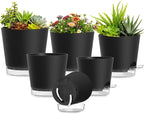 Plant Pots 4/5/5.5/6/6.5/7 Inch Self Watering Pots, 6 Pack Plastic Planters by SQKH
