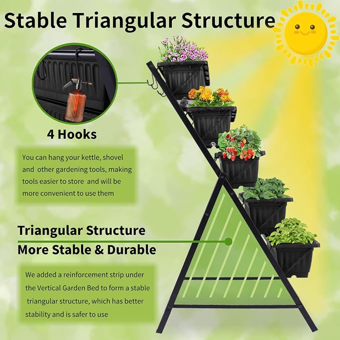 Homdox 3.74FT Vertical Garden Bed, 5 Tiers Vertical Raised Garden Planter - Image 4