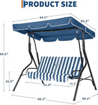 Outdoor Porch Swing Chair with Adjustable Canopy & Striped Seat Cushion - Image 6