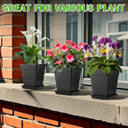 6 inch Plant Pots, 10 Pack Flower Pots Outdoor Indoor, Square Plastic Planter - Image 6