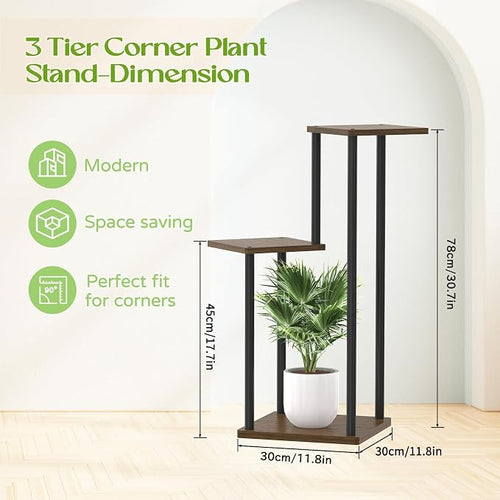3 Tier Plant Stand Indoor Outdoor, Wood Metal Flower Shelf Pot Holder Clearance - Image 2