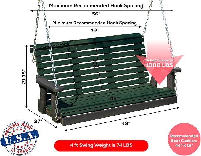 Poly Lumber Wood 4FT Porch Swing Amish Craftsmandship Made in USA HDPE - Image 2