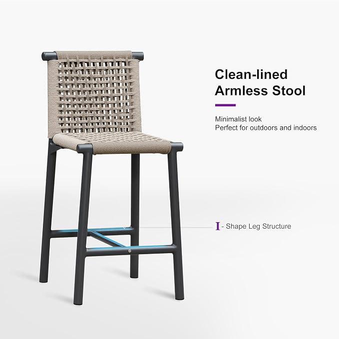 PURPLE LEAF Outdoor Counter Height Stools Set of 4 Aluminum Wicker Bar Stool - Image 8