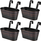 OBTANIM 4 Pack Metal Hanging Flower Pots Iron Railing Planter Outdoor Fence by OBTANIM