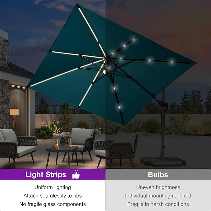 PURPLE LEAF 10 Feet Patio Umbrella Outdoor Cantilever Solar Powered LED Swivel - Image 3