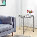 Garden 4 you Folding Tray Metal Side Table 2PC Grey Round End Table Cyan Sofa - Image 2