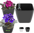 Self Watering Planters for Indoor Plants 5 inch 3 Pack Grey Planter by GsGardenSpecialty