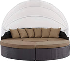 Modway Convene Wicker Rattan Outdoor Patio Retractable Canopy Round Poolside - Image 9