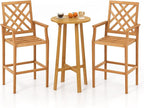 Tangkula 3 Piece Patio Bar Set, Teak Wood Bistro Furniture - Image 9