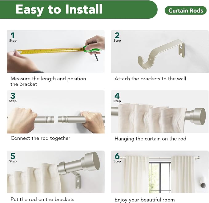 Curtain Rods for Windows 32 to 240, 1 Inch Adjustable Heavy Duty Long Window - Image 9
