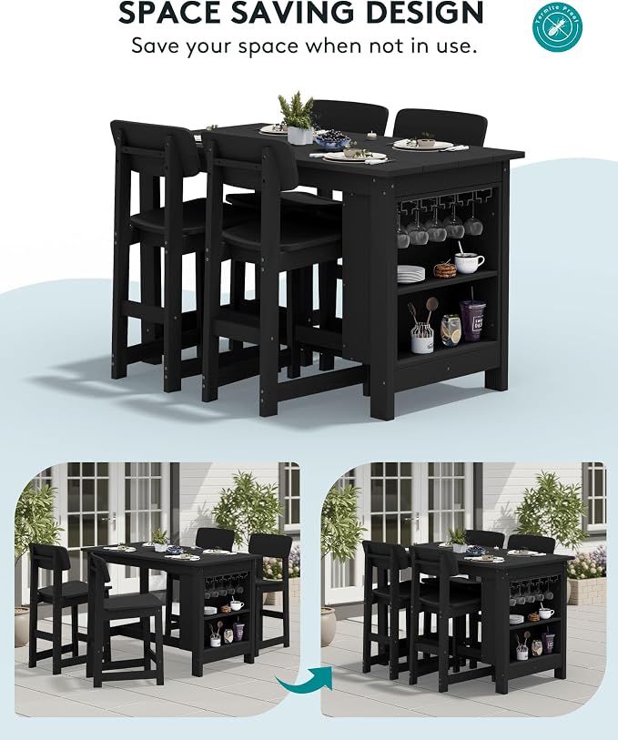 SERWALL Outdoor Bar Table, All Weather HDPE 36" Counter Height Dining Table - Image 5