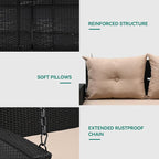YITAHOME Wicker Hanging Porch Swing Chair 2-Seats Outdoor Black Rattan Patio - Image 7