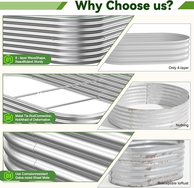 3 Pack Corrugated Galvanized Steel Raised Garden Bed Outdoor, Metal Above - Image 3