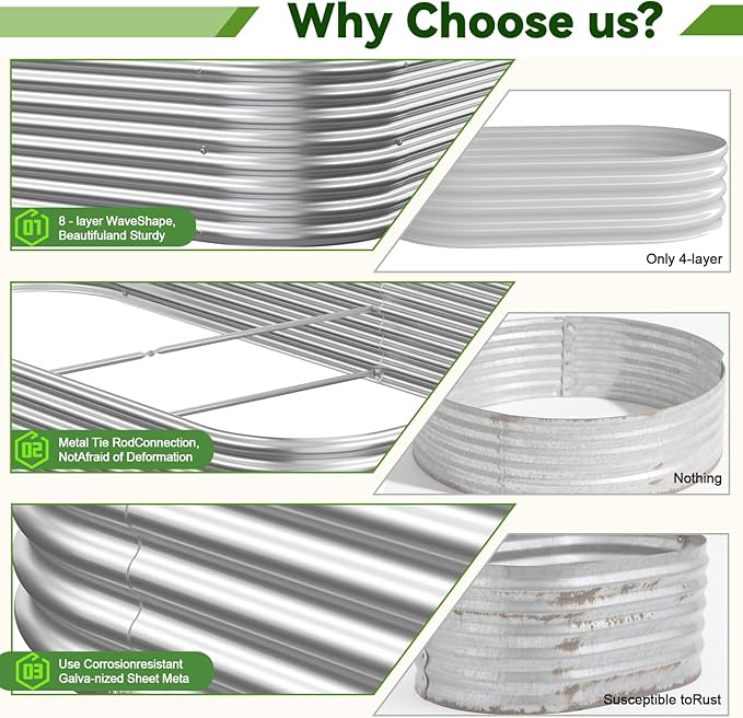 3 Pack 6x3FT Corrugated Galvanized Steel Raised Garden Bed Outdoor, Metal Above - Image 3