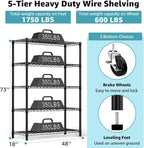 5-Shelf Storage Shelves, Wire Shelving Heavy Duty Metal Storage Shelving Unit - Image 3