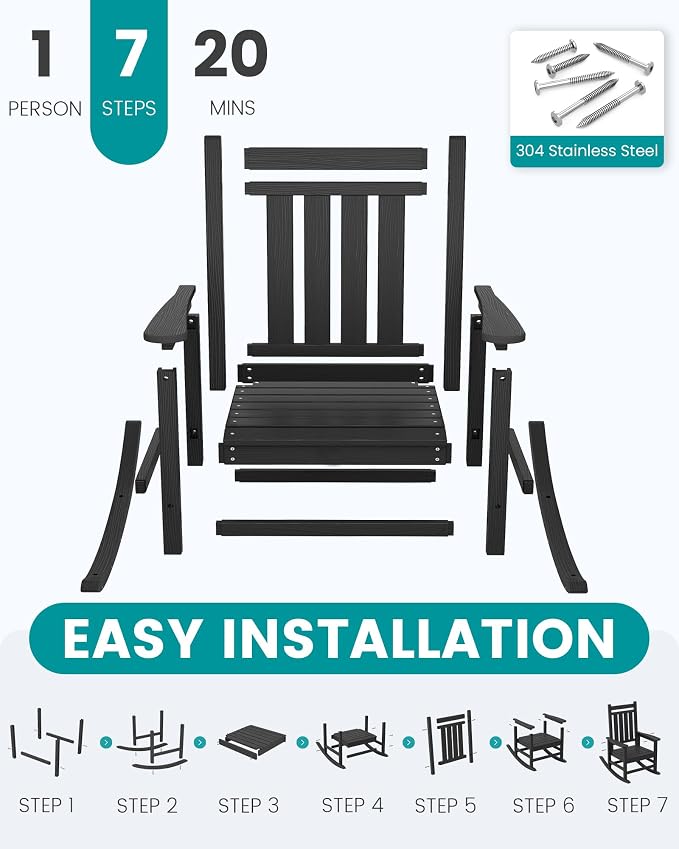 SERWALL HDPE Outdoor Rocking Chair Set of 8, Patio Rocking Chairs - Image 7