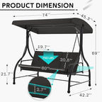 U-MAX Porch Swing Chair with Adjustable Backrest&Canopy, 3 Seat Patio Swing - Image 4