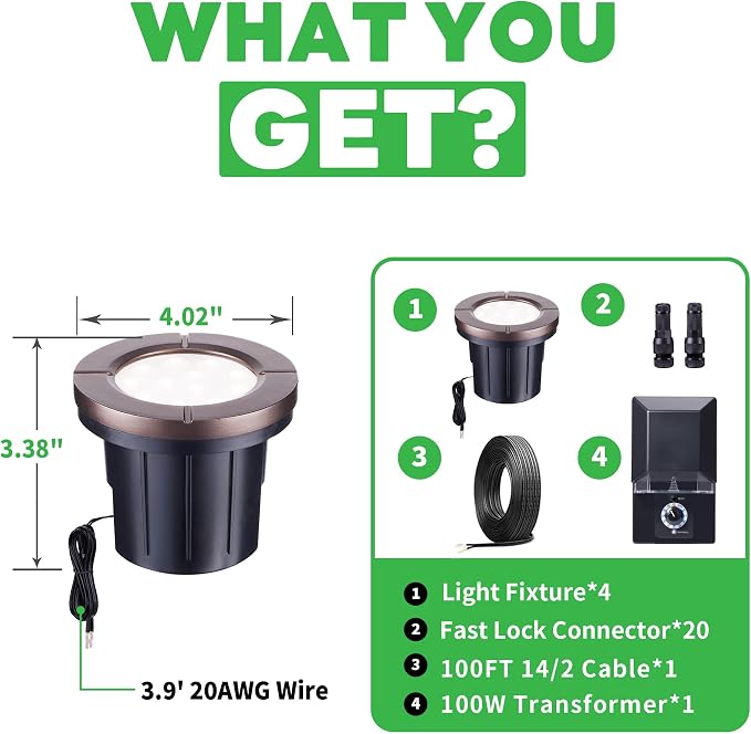 Landscape Well Lights Kit, 4 Pack LED Low Voltage Ground Lights and 100W - Image 7