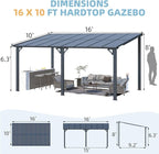 AECOJOY 16' x 10' Gazebo Outdoor Pergola, 10x16 Large Wall-Mounted Hardtop Lean - Image 7