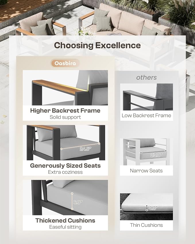 Aluminum Outdoor Patio Furniture, 3 Seats All-Weather Outdoor Patio Sofa - Image 2