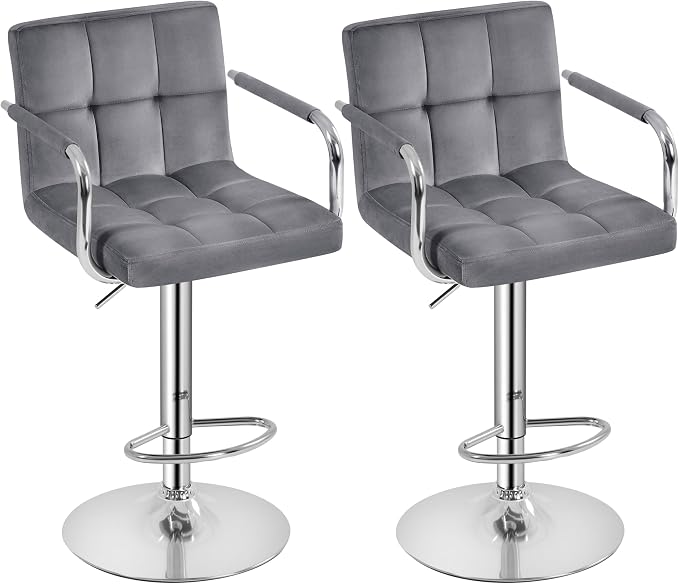 Yaheetech Counter Height Bar Stools Set of 2 Velvet Swivel BarStools by Yaheetech