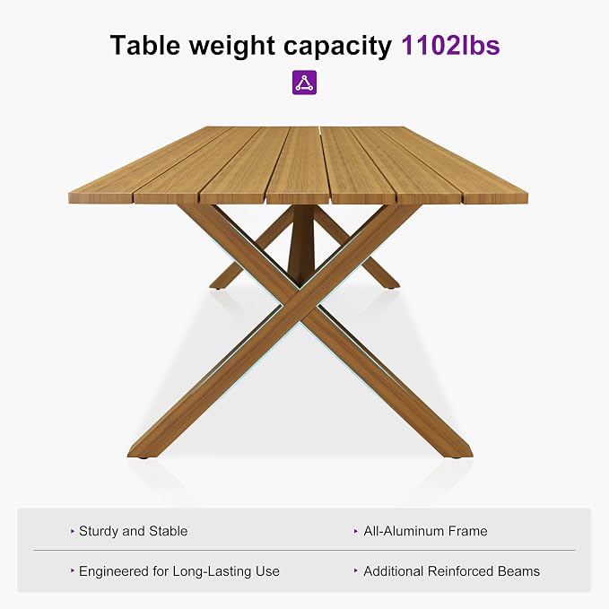 PURPLE LEAF Patio Dining Set for 8 All-Weather Wicker Woodgrain Aluminum 9 - Image 7