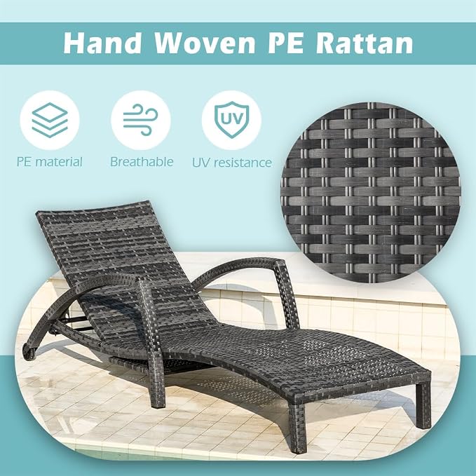 Chaise Lounge Chairs Outdoor Set of 4, Comfy Outside Wicker Patio Pool Lounge - Image 3