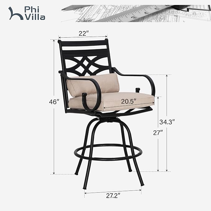 PHI VILLA Outdoor Swivel Bar Stools Set of 4，Patio Counter Height Bar Chairs - Image 2