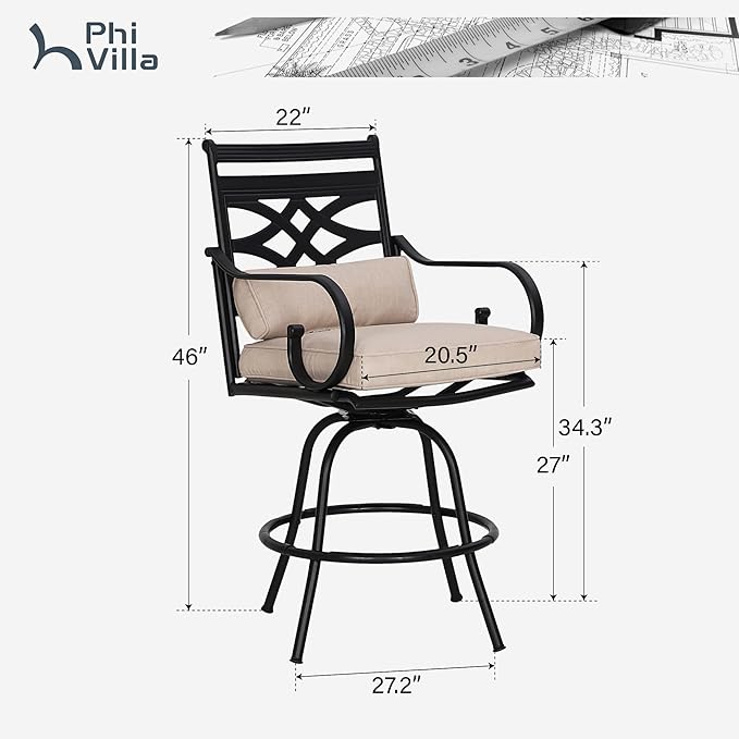 PHI VILLA Outdoor Swivel Bar Stools Set of 8，Patio Counter Height Bar Chairs - Image 2