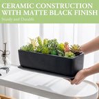 MyGift 14 Inch Ceramic Indoor Plant Pot, Rectangular Succulent Planter - Image 3